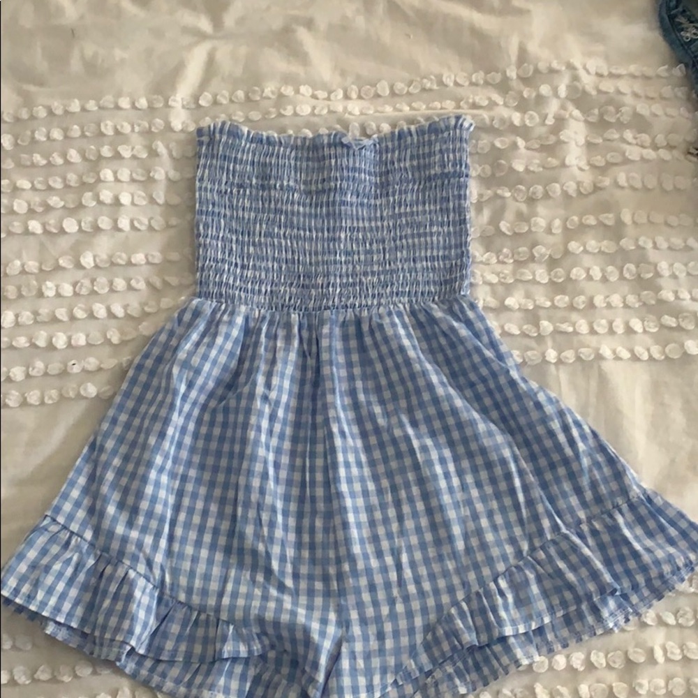 light blue checkered romper